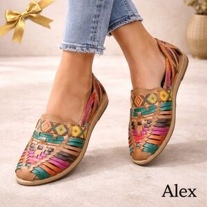 Alex Leather Huarache Sandals Size 9 Tan Multicolor